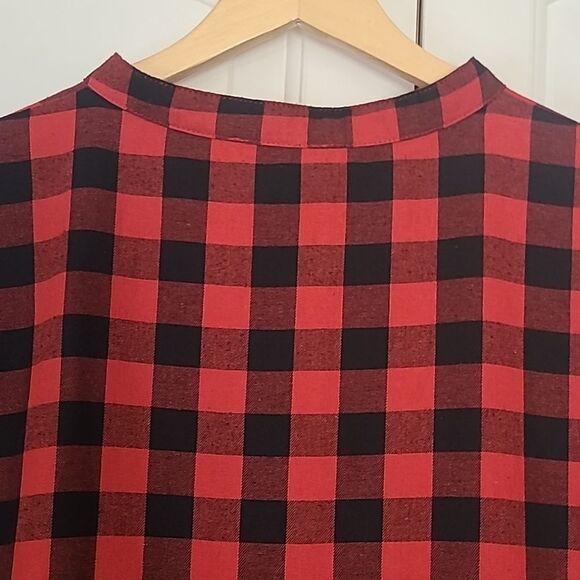 Suzanne Betro Plus Buffalo Plaid Red Bkack Babydoll Dress Long Sleeve Size 2X - Picture 10 of 13